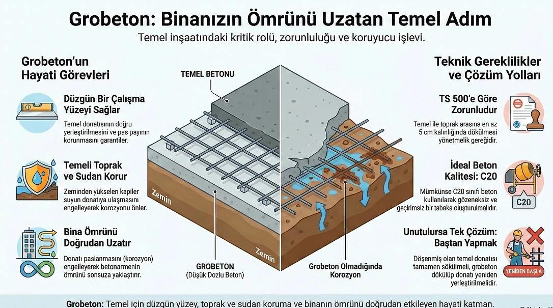 Temel Altına Grobeton Neden Atılır? Grobeton Unutulup Temel Donatısı Döşenmişse Çözüm Nedir?
